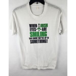 Vtg Irish Shirt Green When Irish Eyes Are Smiling Single Stitch Thin Mens Small‎
